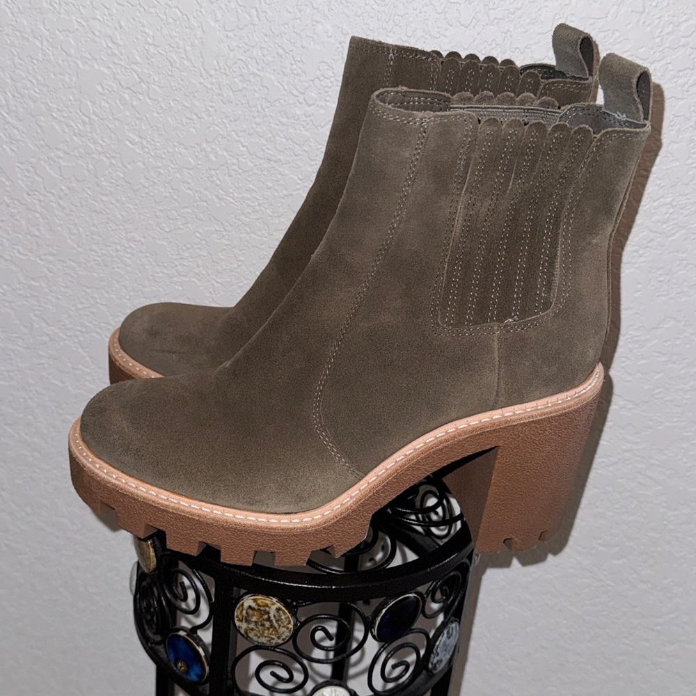 Women's Olive Suede Boots w/ Lug Sole